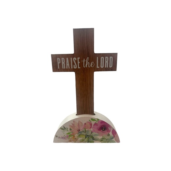 Praise the Lord Cross Tabletop Counter Mantle Easter Sign Plaque Spring Decor - Picture 5 of 5